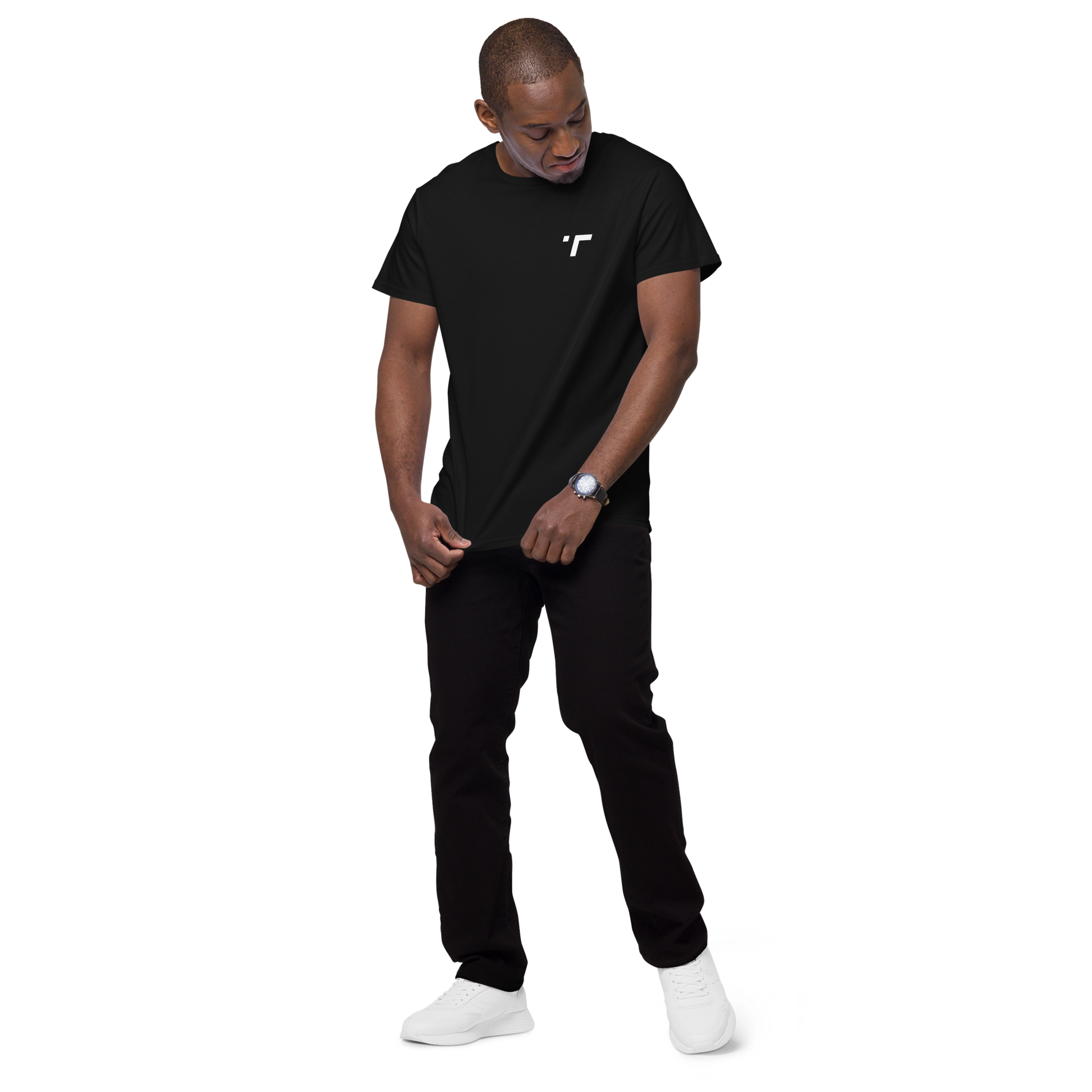 Plain black t-shirt with a minimalist design, made from 100% organic cotton