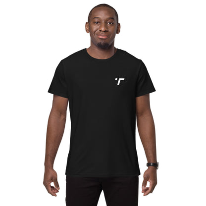 Plain black t-shirt with a minimalist design, made from 100% organic cotton