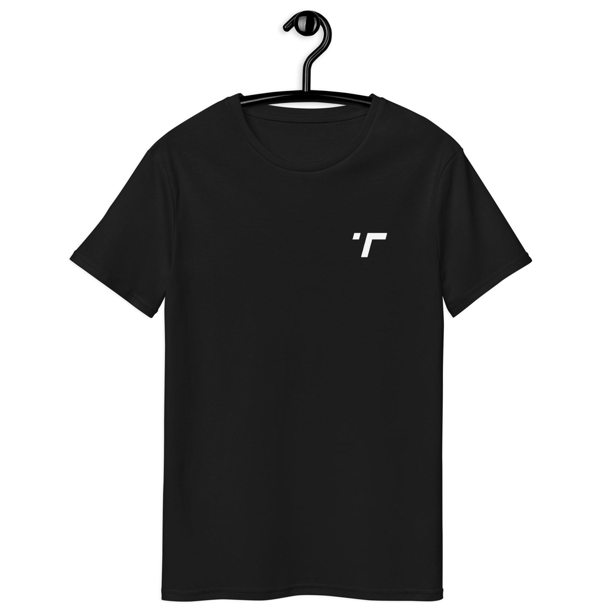 Plain black t-shirt with a minimalist design, made from 100% organic cotton